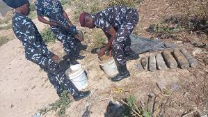 Police bomb disposal team remove IEDs on Borno road